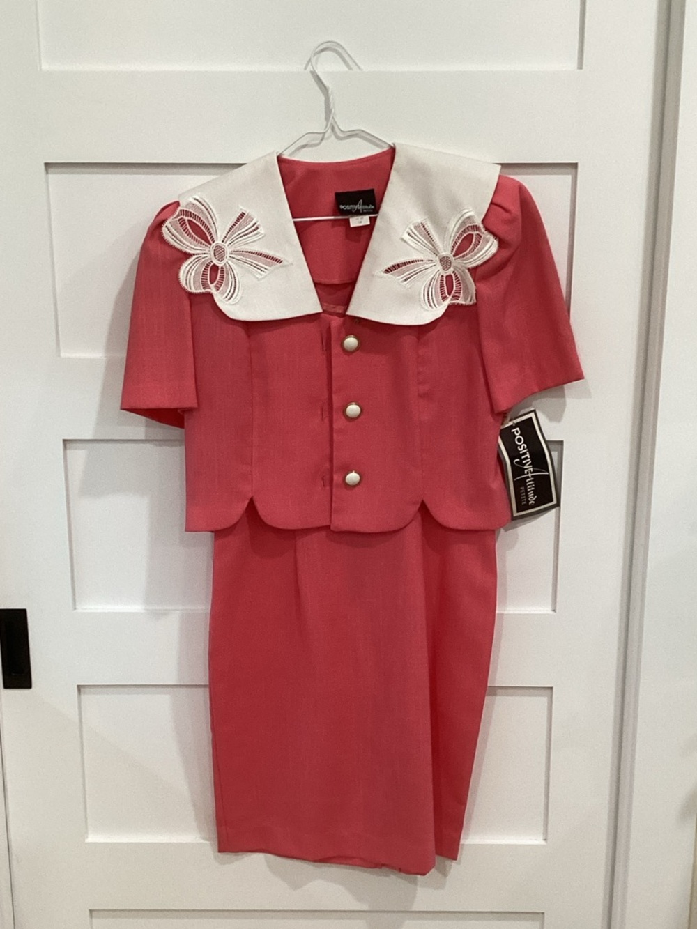 Positive Attitude Coral Two-Piece Dress with White Embroidered Collar